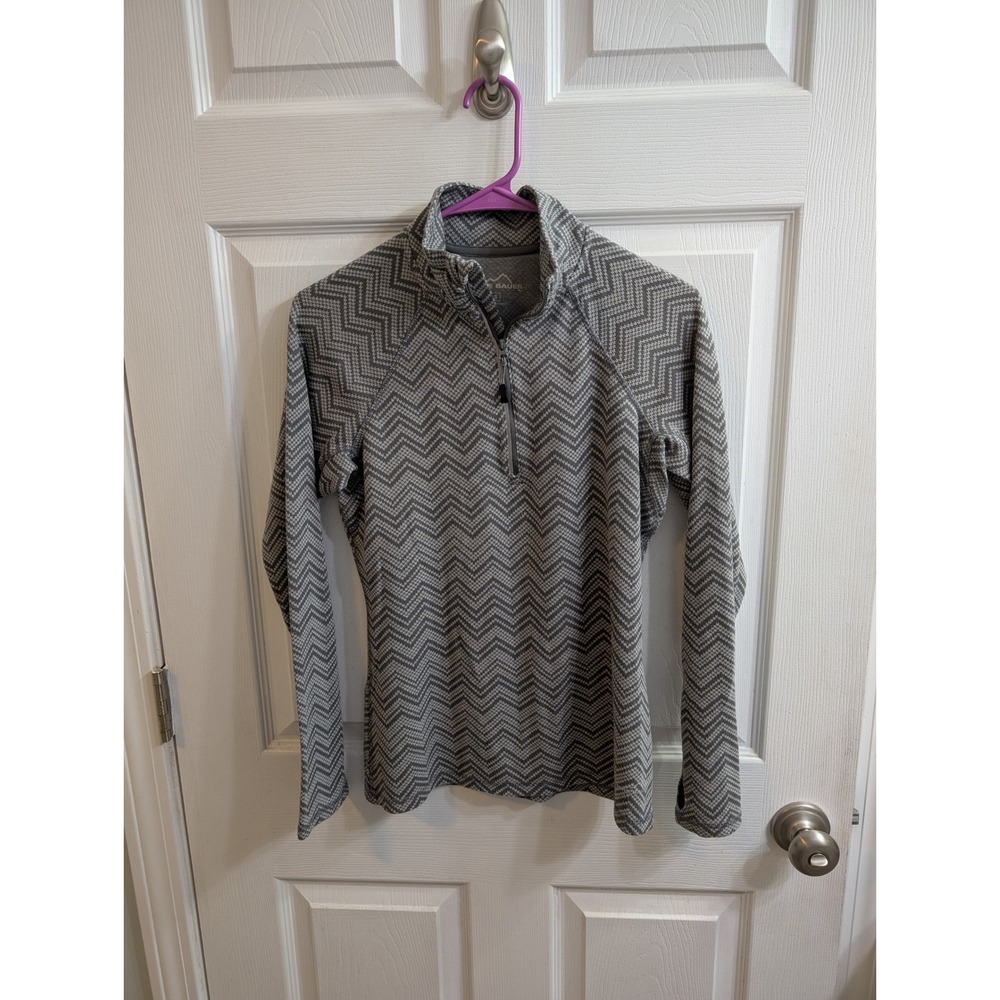 Eddie Bauer Womens Gray Chevron Print Quarter Zip Long Sleeve -โ Size S